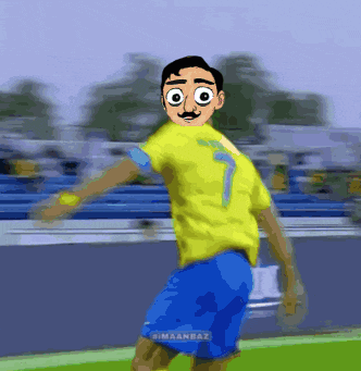 a cartoon drawing of a soccer player with the number 7 on his jersey