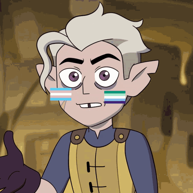 a cartoon character with a transgender flag on his face giving a thumbs up