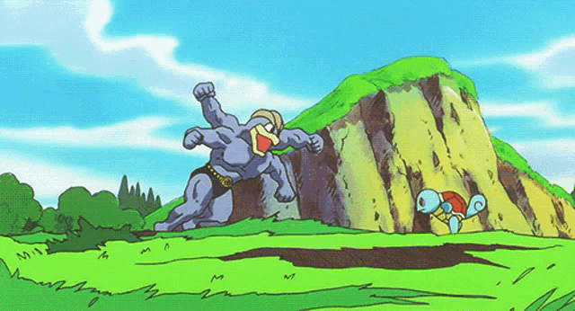a cartoon drawing of a turtle and a giant beast