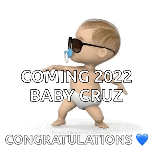 a cartoon baby wearing sunglasses and a pacifier says coming 2022 baby cruz