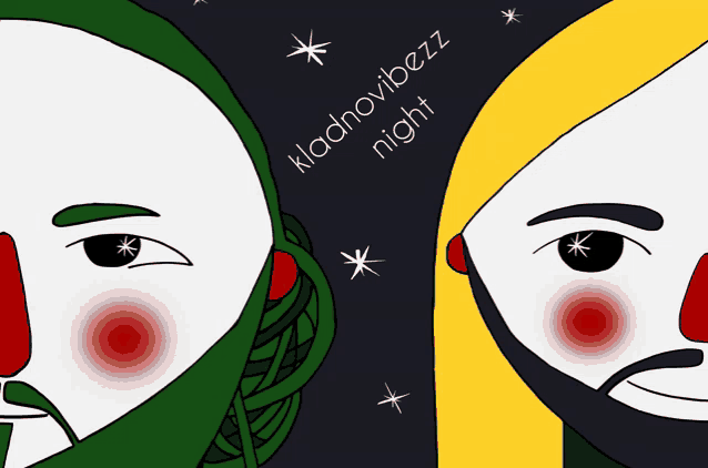 a poster for kladnovibezz night with two faces