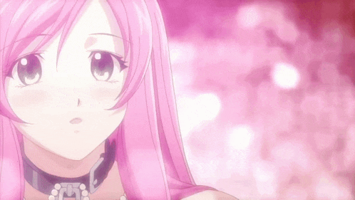 a girl with pink hair is wearing a black collar