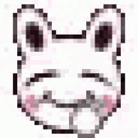 a pixel art drawing of a rabbit 's face with a smile on it .