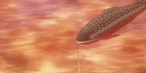 a cartoon drawing of a fish being caught in a fishing net