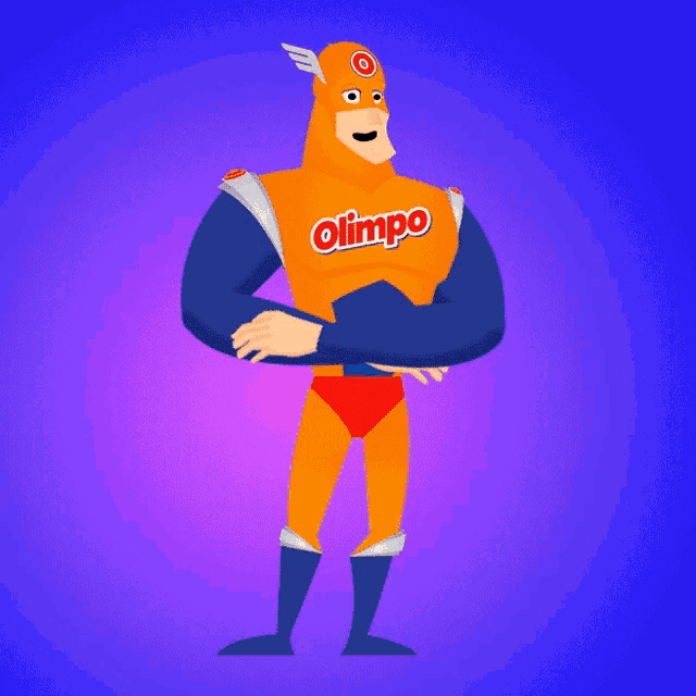 a cartoon character is wearing a costume that says olimp