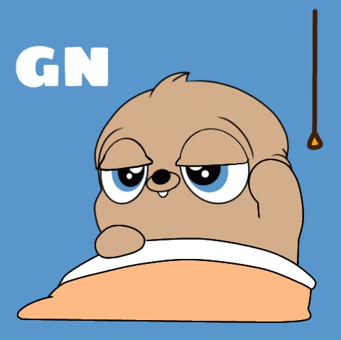 a cartoon sloth is laying in bed with the word gn above him