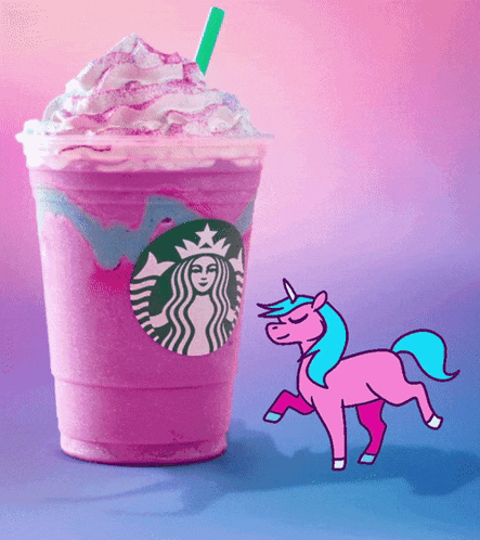 a starbucks cup with a pink unicorn on it