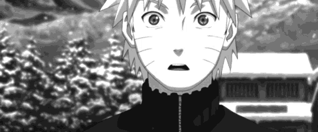 a black and white photo of a naruto character