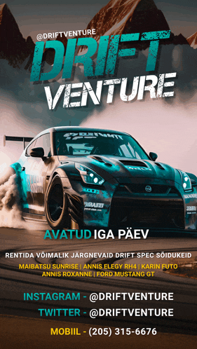 an advertisement for drift venture shows a car driving down a road