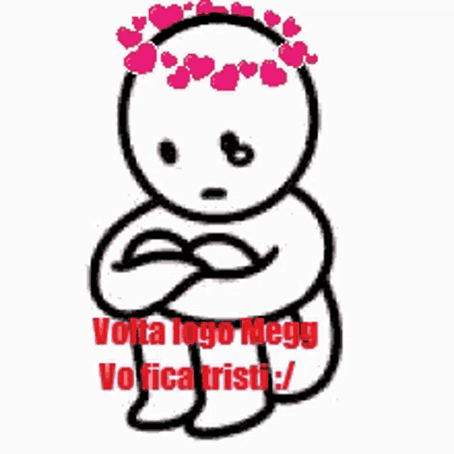 a drawing of a person with hearts on their head