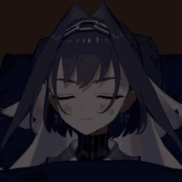 a drawing of a girl with her eyes closed in a dark room