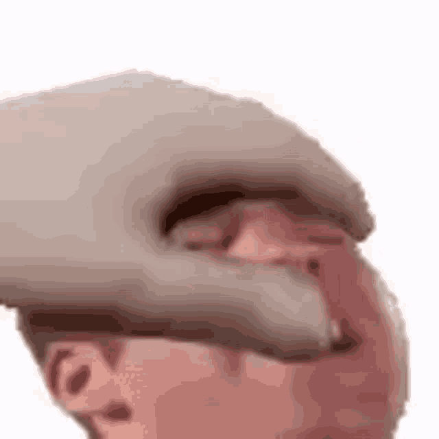 a close up of a person wearing a hat and covering their face .
