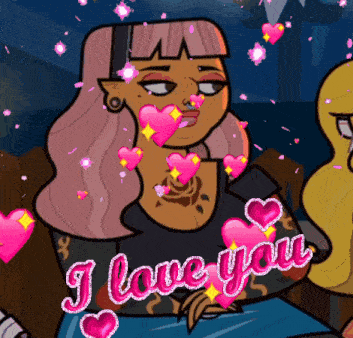 a cartoon woman with hearts around her and the words i love you