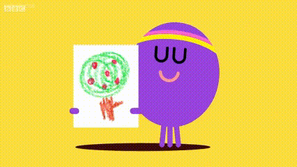a cartoon character is holding a piece of paper with a drawing of a tree on it .
