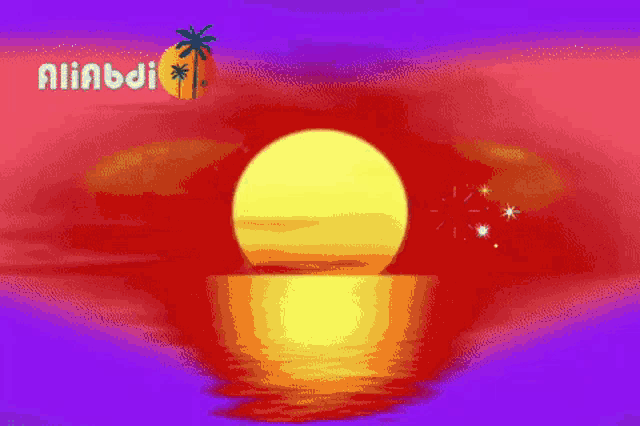 a painting of a sunset with the words aliabdi on the bottom right