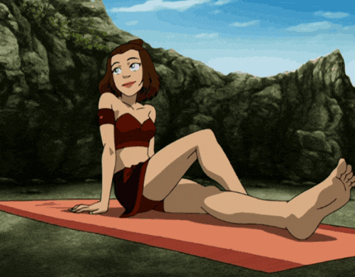 a cartoon character is laying on a yoga mat
