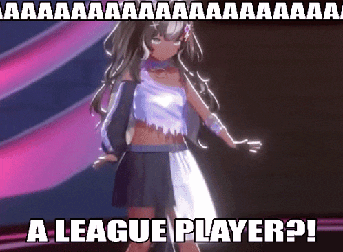 a girl is standing on a stage with the words a league player ?