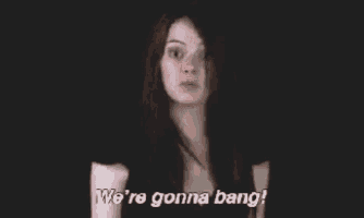 a woman says we 're gonna bang in a black background