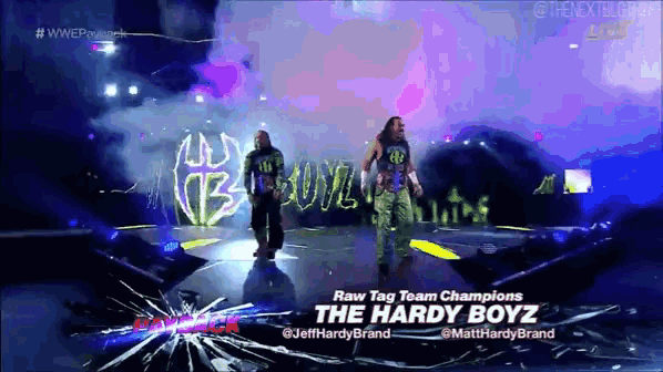 raw tag team champions the hardy boyz are walking on stage
