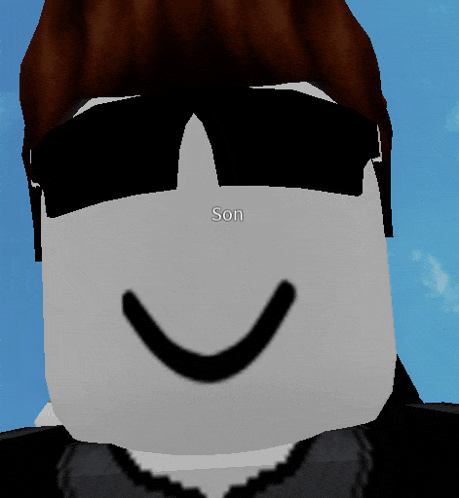 a close up of a person 's face with the name son written on it