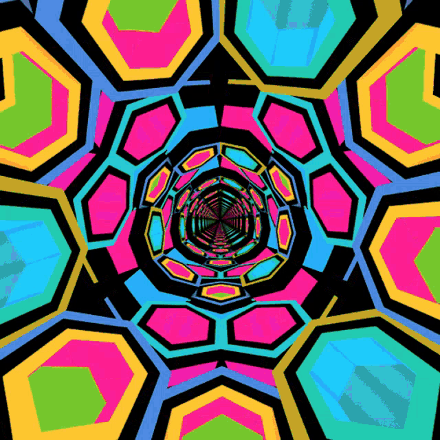 a colorful optical illusion that appears to be going through a tunnel