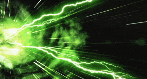 green lightning strikes on a black background with smoke