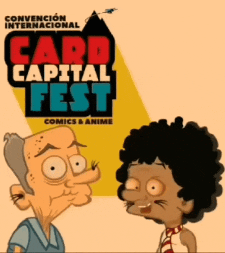 a poster for the card capital fest shows two cartoon characters