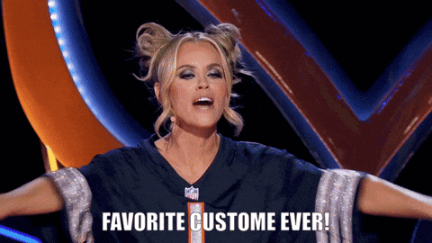 a woman in a bears jersey says favorite custom ever