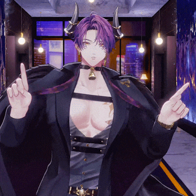 a cartoon character with horns and purple hair