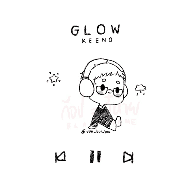 a drawing of a person wearing headphones with the words glow keeno written above them