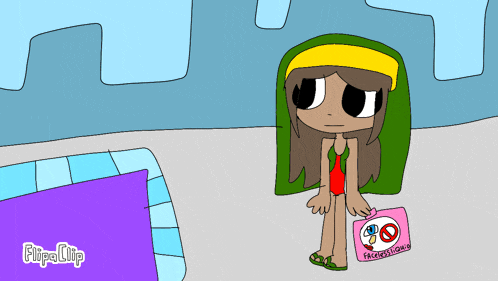 a cartoon of a girl holding a pink box that says ' fashion love ' on it