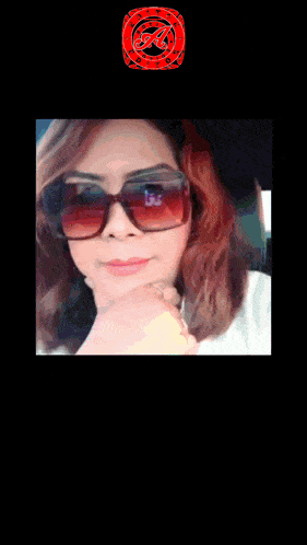 a woman wearing sunglasses is surrounded by the letters a and m