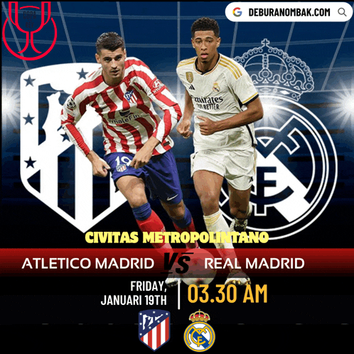 an advertisement for a soccer game between atletico madrid and real madrid