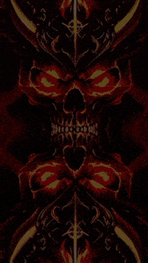 a lightning bolt strikes a skull with horns