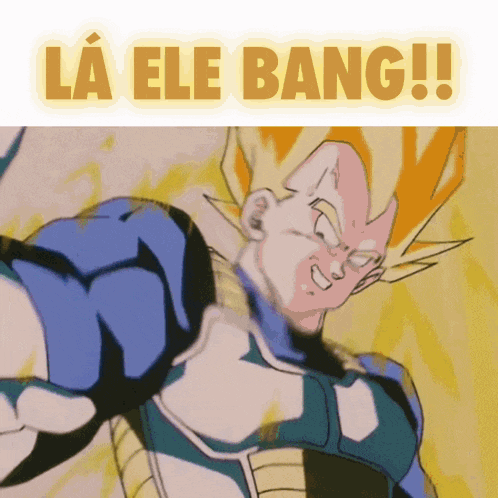a cartoon character with the words " la ele bang " written above him