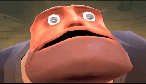 a close up of a cartoon character with big eyes