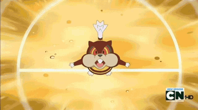 a close up of a cartoon character with cn-hd on the bottom