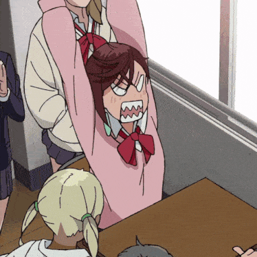 a cartoon drawing of a girl with a pink shirt on