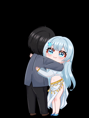 a girl with blue eyes is hugging a boy