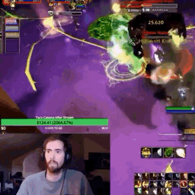a man is playing a video game with a green bar that says $ 124441
