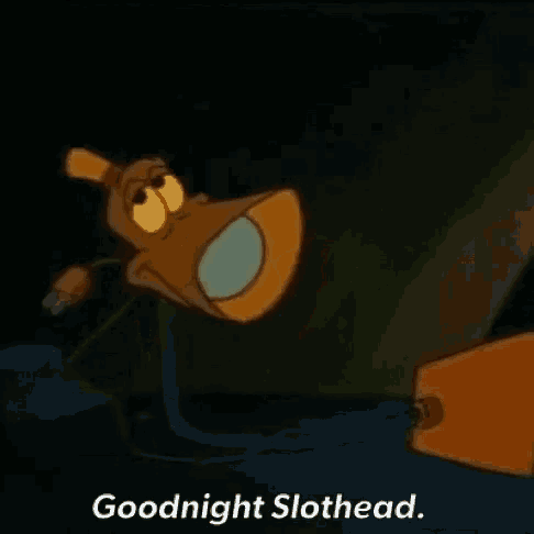 a cartoon of a lamp saying goodnight slothead .