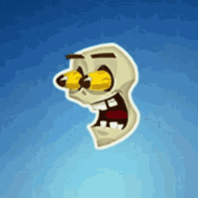 a cartoon character with yellow eyes and a mouth is flying through the air .