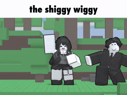 a cartoon of a girl and a man with the words the shiggy wiggy