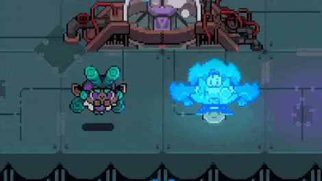 two pixel art characters are standing next to each other in front of a machine in a video game .