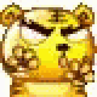 a pixel art drawing of a tiger 's face with a serious look on its face .
