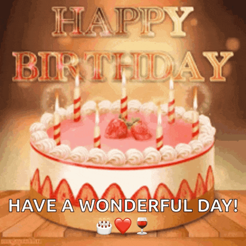 a birthday cake with candles and the words happy birthday have a wonderful day on it