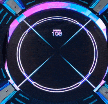 a glowing circle with a combo of 108 on it