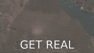 an aerial view of a city with the words " get real " written below it