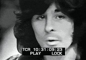 a black and white photo of a man 's face with a tcr play and lock displayed above him
