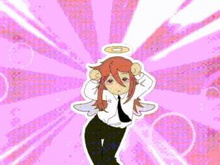 a cartoon drawing of a girl with wings and a halo on her head
